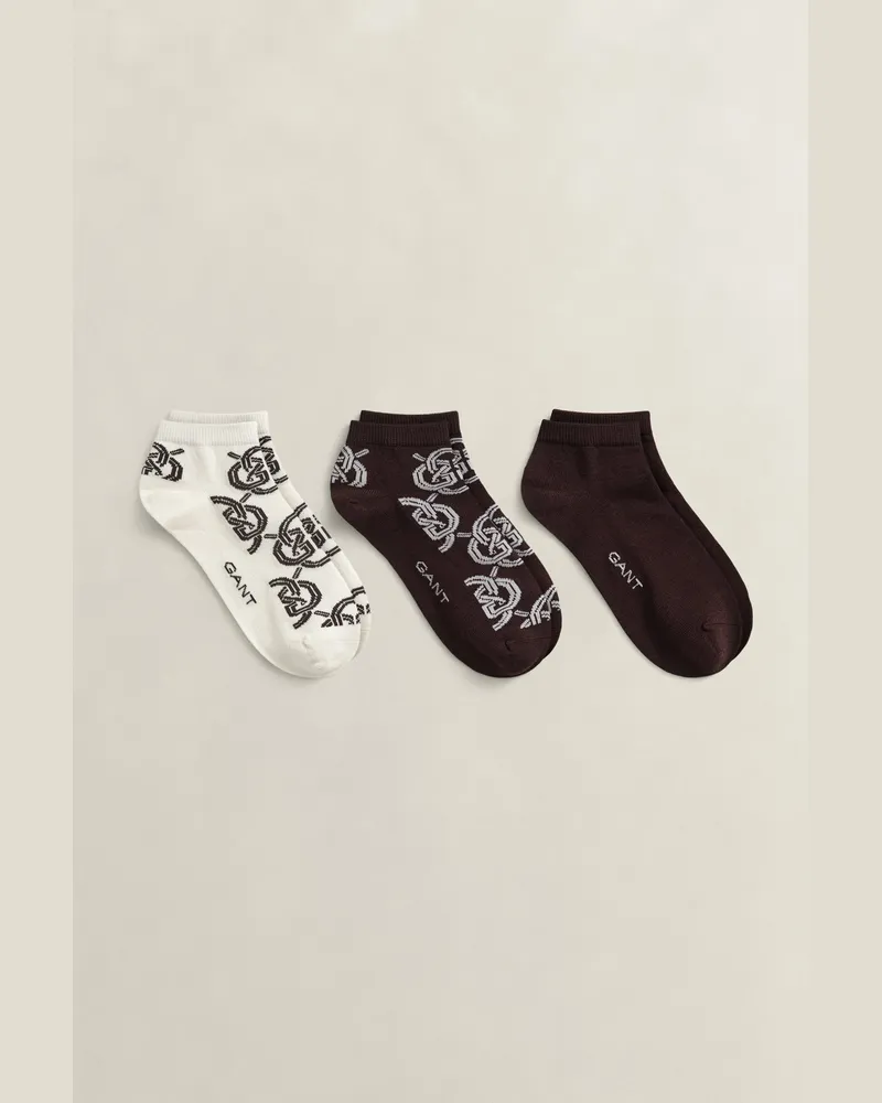 Gant Damen 3er-Pack Monogram Knöchelsocken DEEP Braun Deep