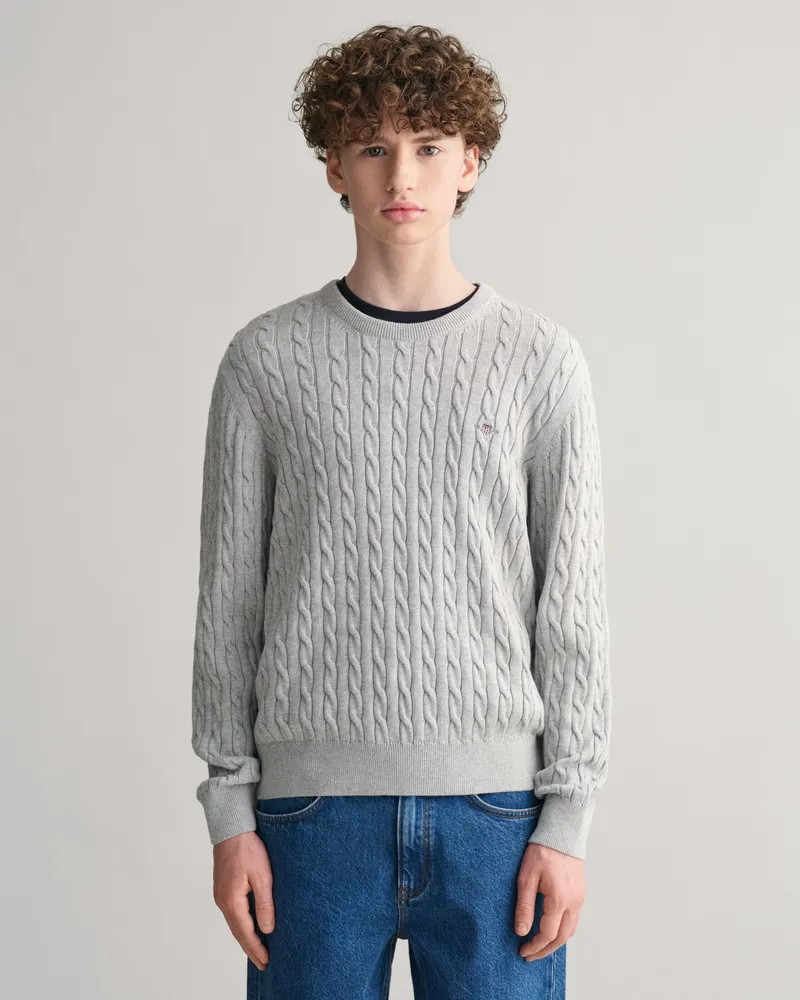 Gant Teens Teens Shield Zopfstrick Rundhalspullover aus Baumwolle 