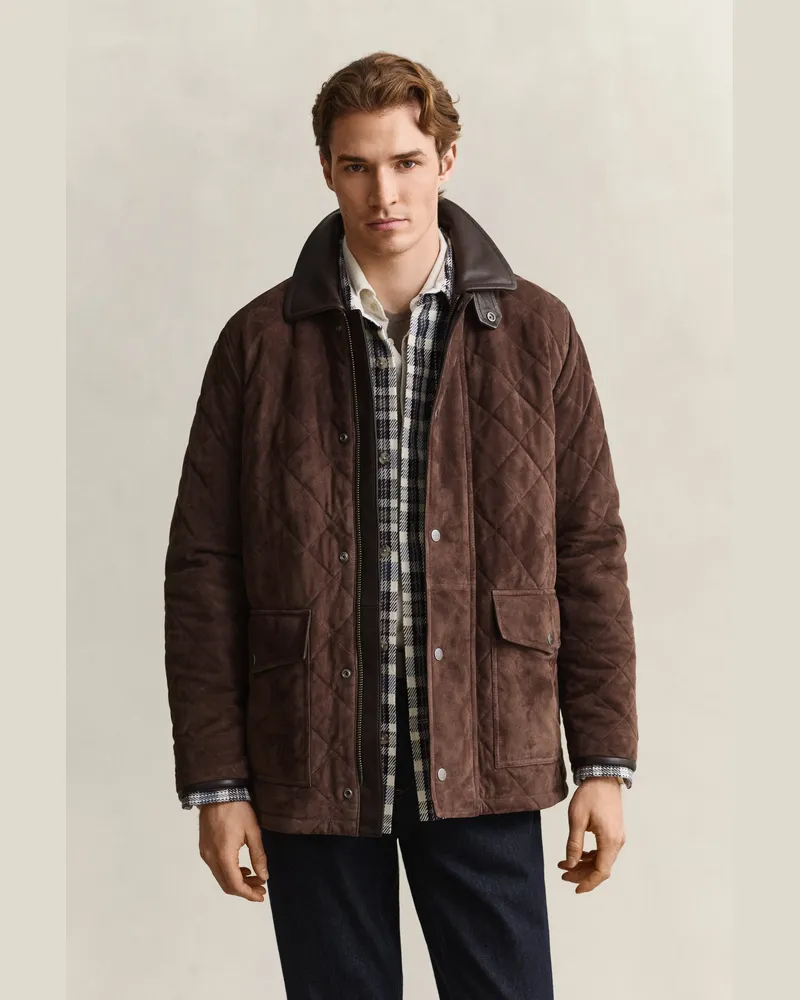 Gant Herren Gesteppte Jacke aus Veloursleder Schwarz Braun Schwarz