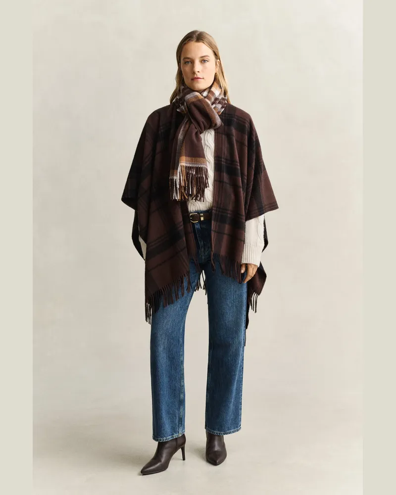Gant Damen Karierter Wollponcho DEEP Braun Deep