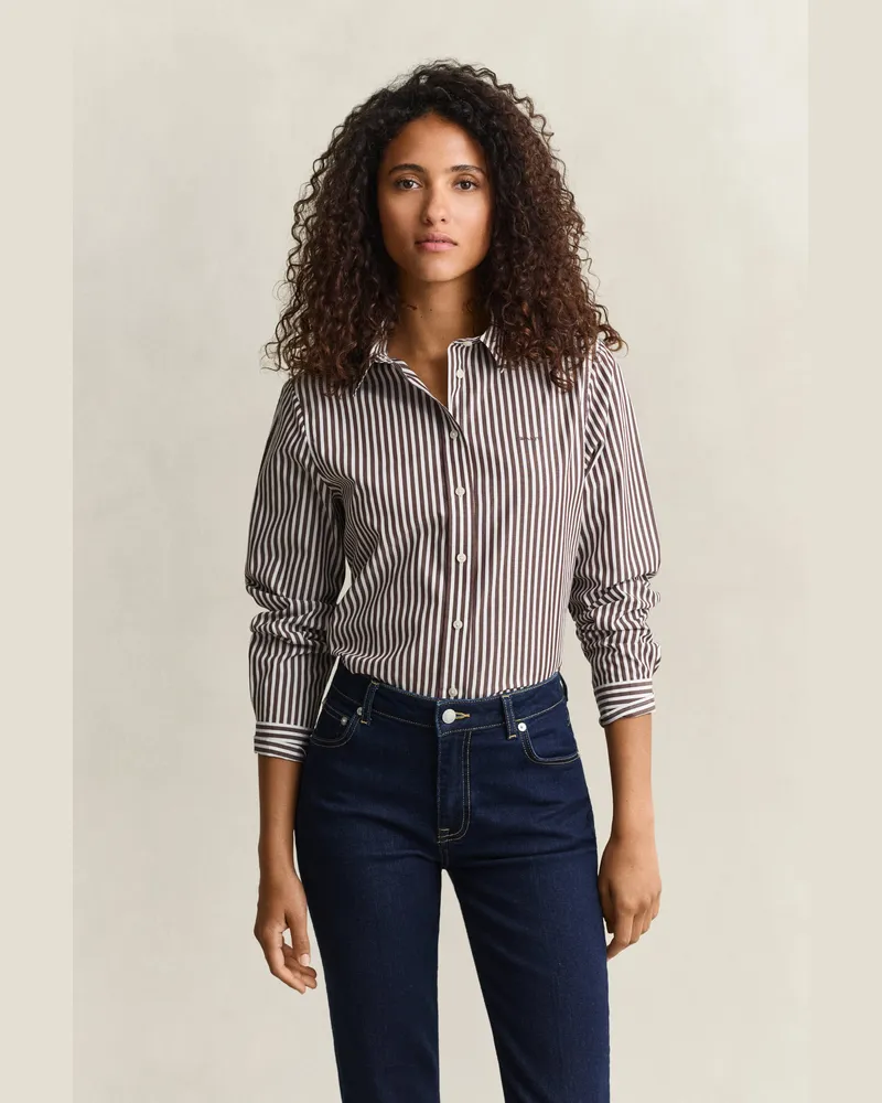 Gant Damen Popeline-Bluse im Regular Fit mit Streifen DEEP Braun Deep