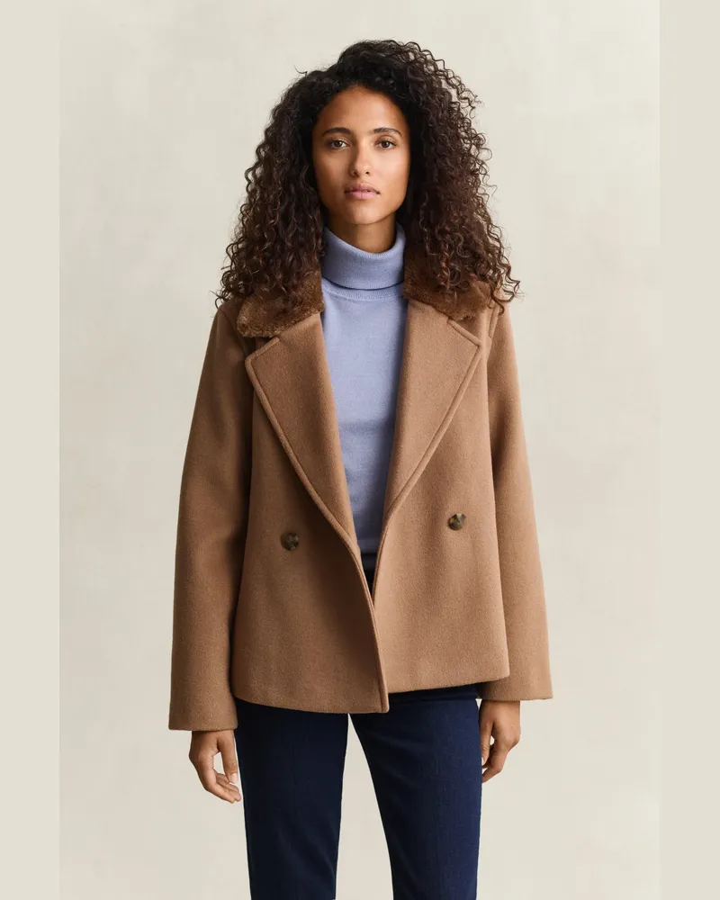 Gant Damen Jacke mit Kragen aus Kunstfell WARM KHAKI Warm
