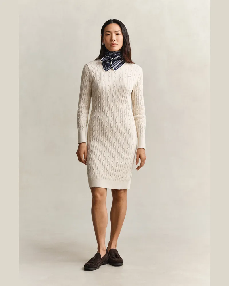 Gant Damen Zopfstrick Rundhalskleid aus Baumwollstretch FADED BEIGE Faded