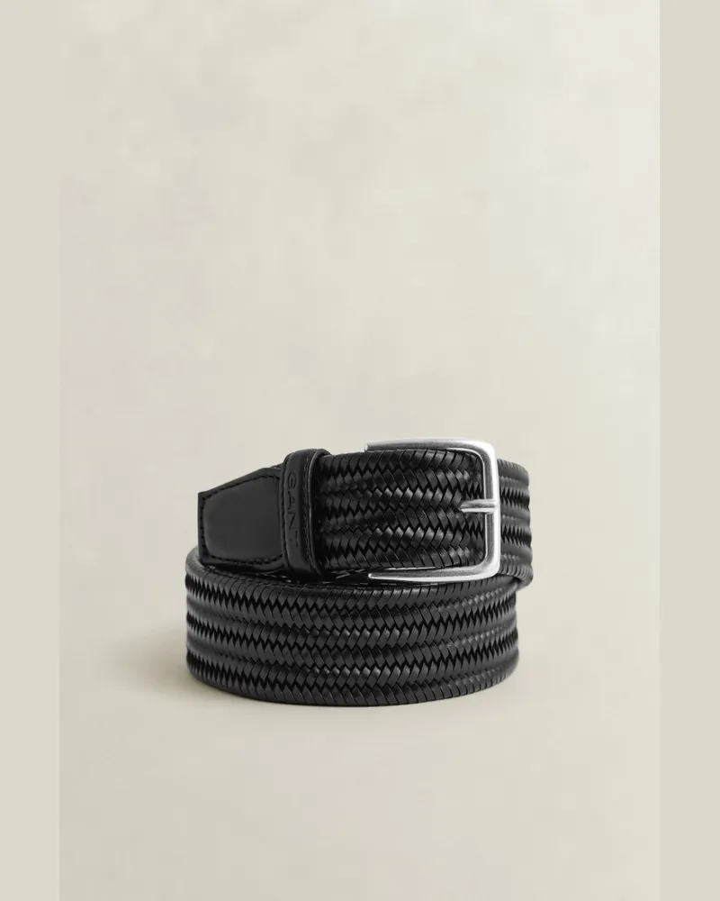 Gant Herren Elastischer Flechtgürtel aus Leder Schwarz Schwarz