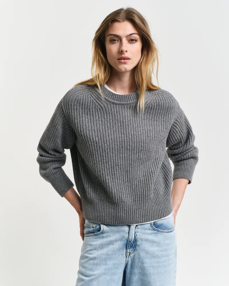Gant Damen Rippstrick Rundhalspullover 