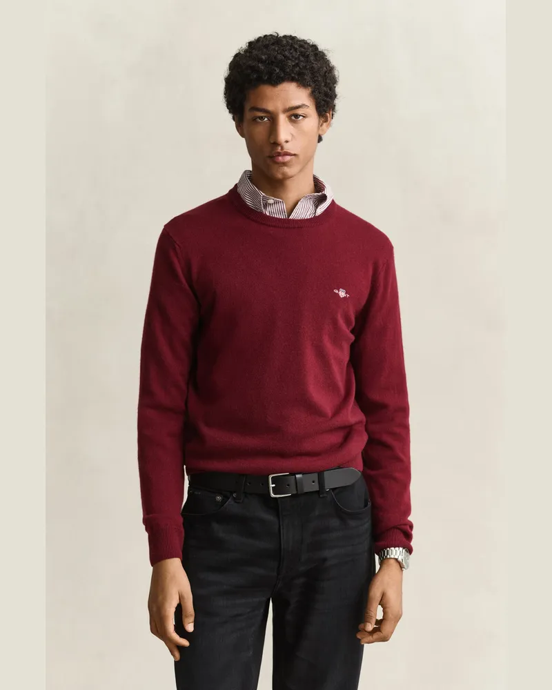 Gant Herren Rundhalspullover aus Lambswool PLUMPED Rot Plumped