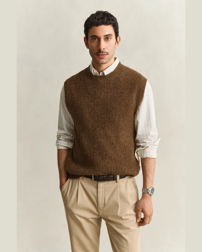 Gant Herren Pullunder aus Alpaka-Woll-Gemisch HAZELNUT MELANGE Hazelnut