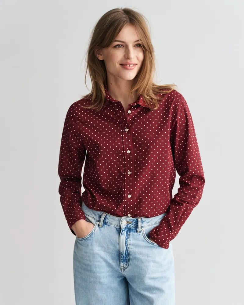 Gant Damen Regular Fit Bluse aus Baumwoll-Voile mit Punktemuster 