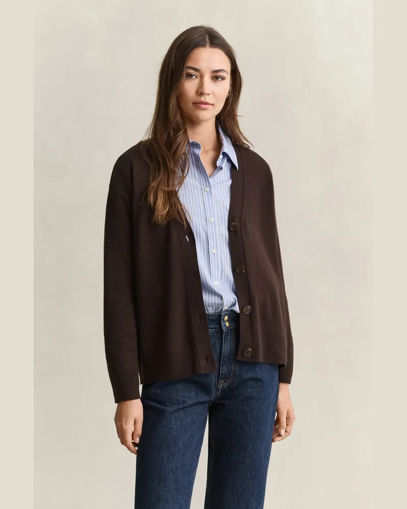 Gant Damen Superfine Lambswool Strickjacke DEEP Braun Deep