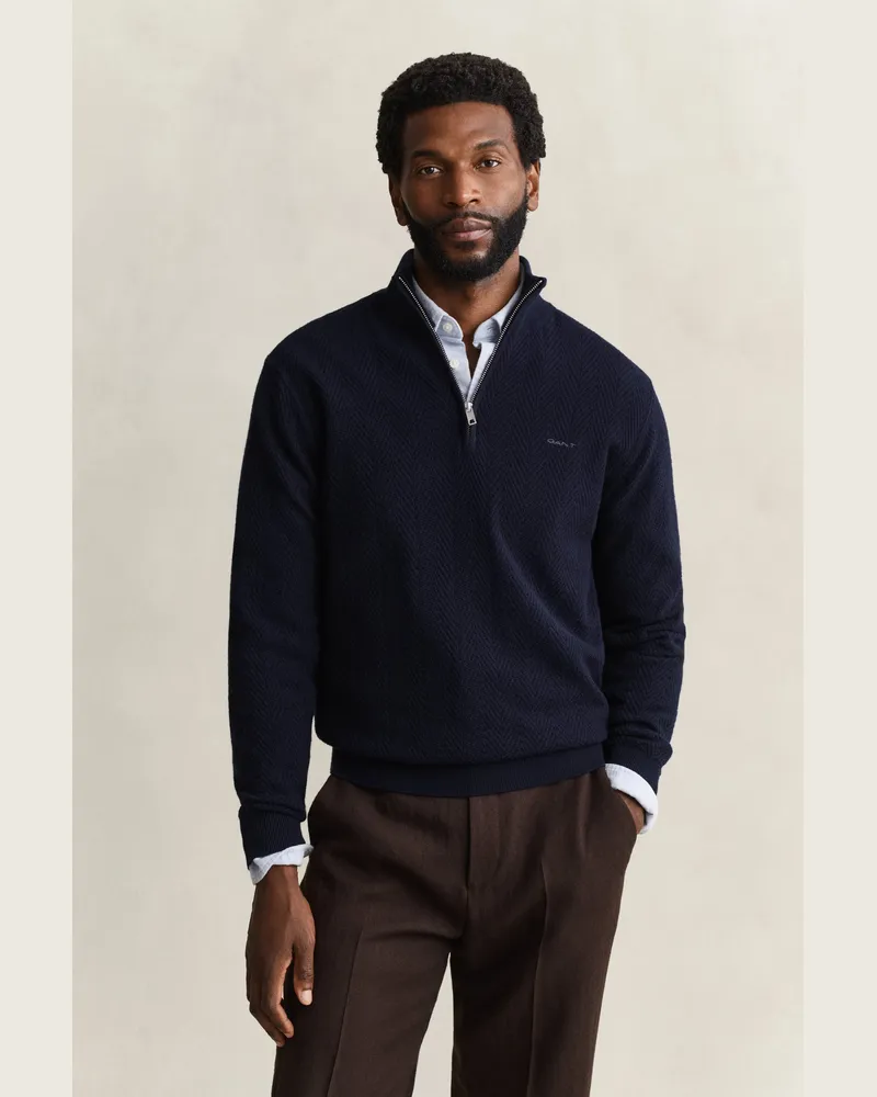 Gant Herren Troyer mit Fischgrätmuster EVENING Blau Evening
