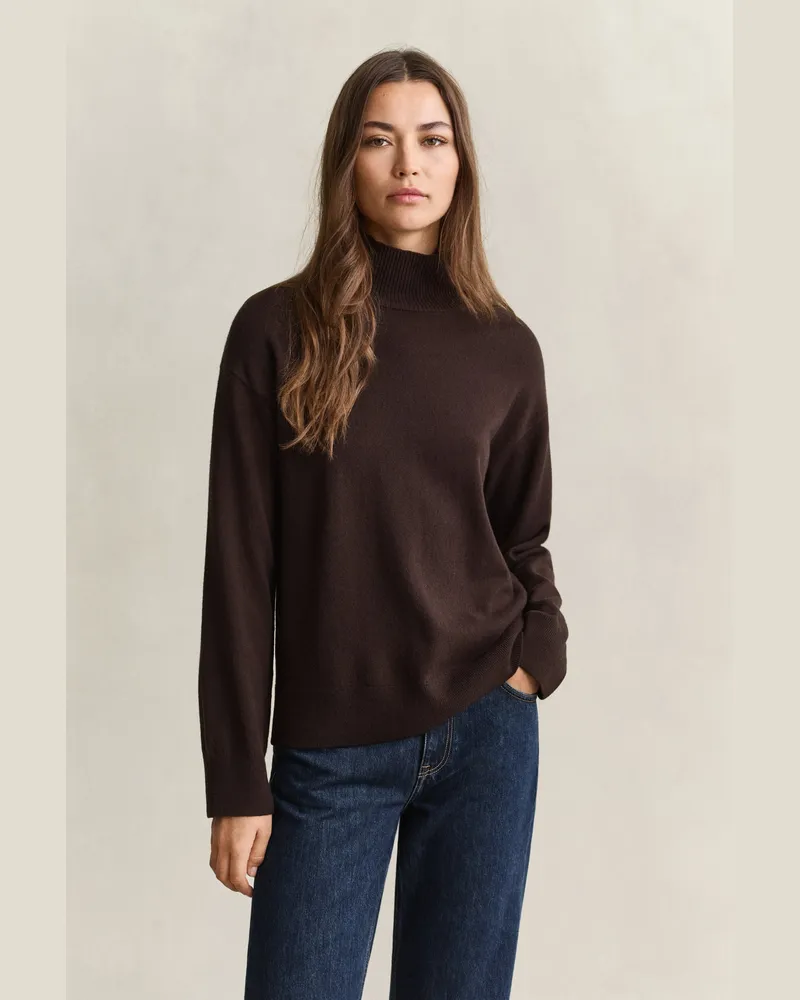 Gant Damen Stehkragenpullover aus feiner Lambswool DEEP Braun Deep