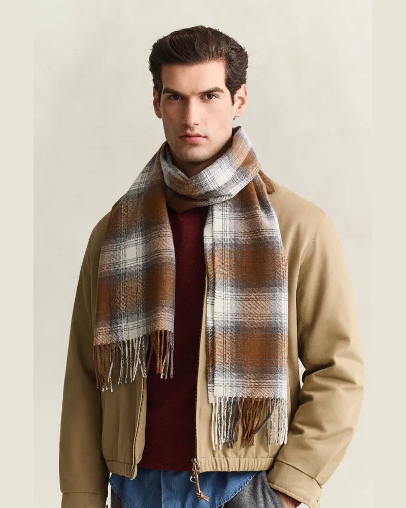 Gant Herren Karierter Wollschal CARAMEL Braun Caramel