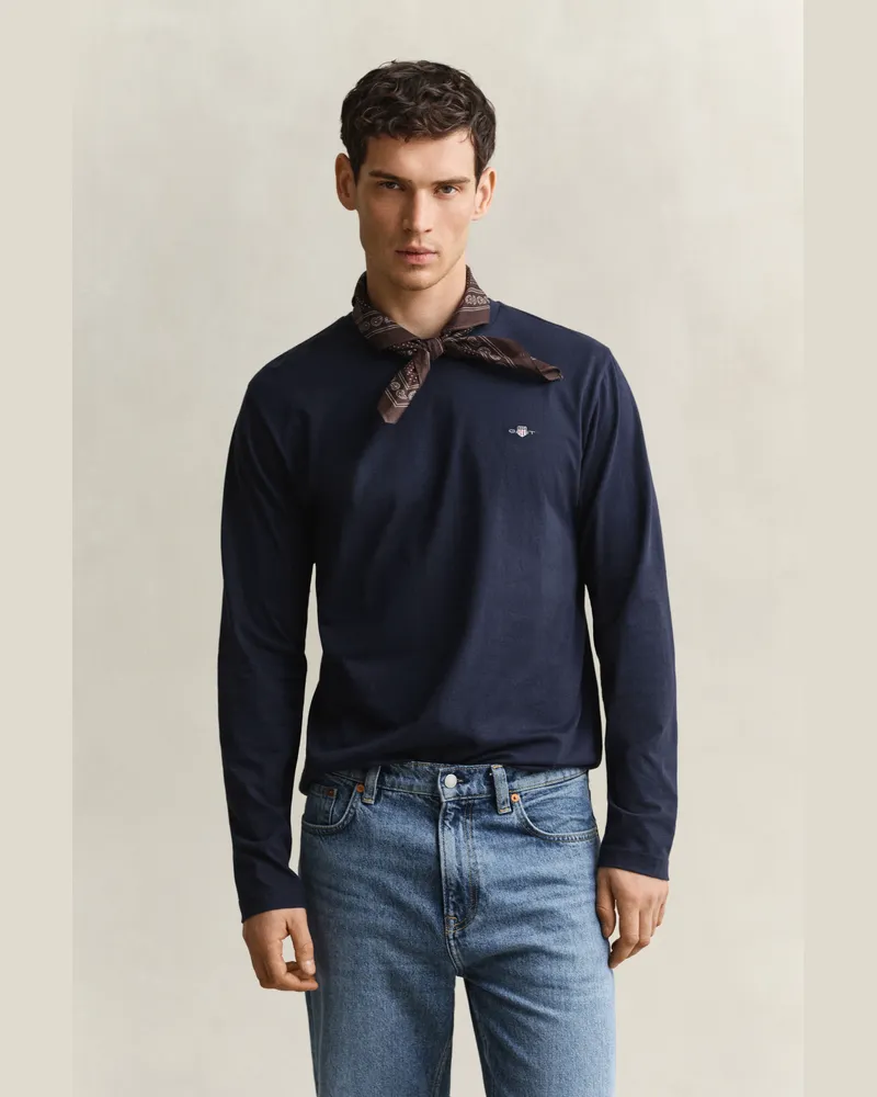 Gant Herren Shield Langarmshirt EVENING Blau Evening
