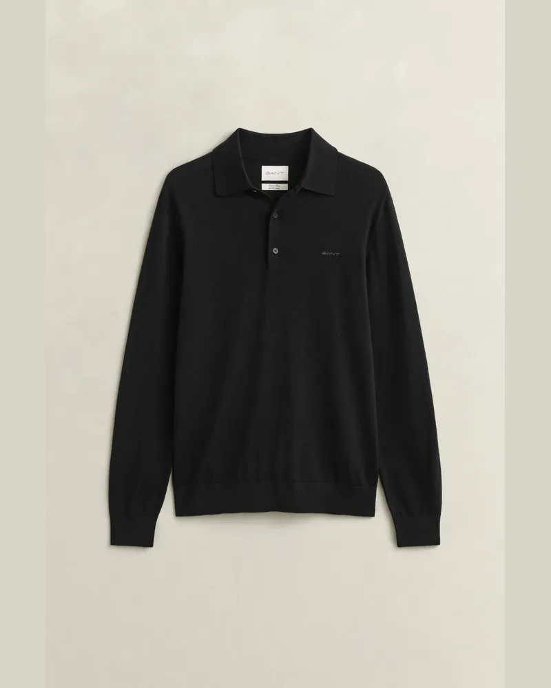 Gant Herren Polopullover aus extrafeiner Merinowolle Schwarz Schwarz