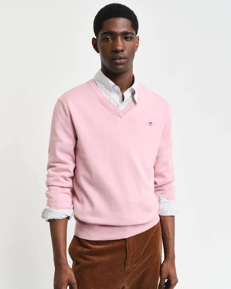 Gant Herren Klassischer V-Neck Pullover aus Baumwolle 