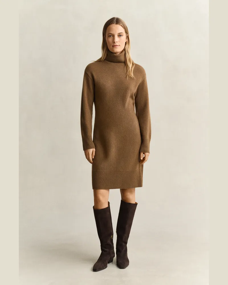 Gant Damen Rollkragenkleid aus Wolle und Kaschmir WARM KHAKI Warm
