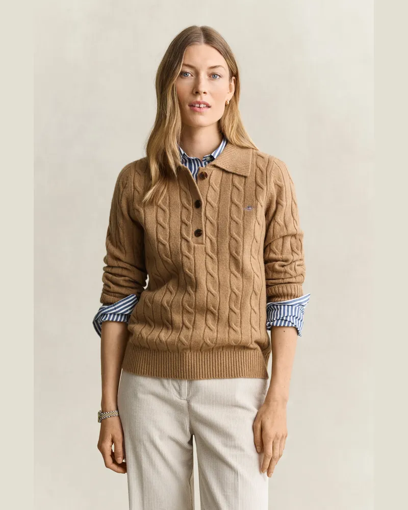 Gant Damen Zopfstrick-Rugger aus Lambswool WARM KHAKI Warm