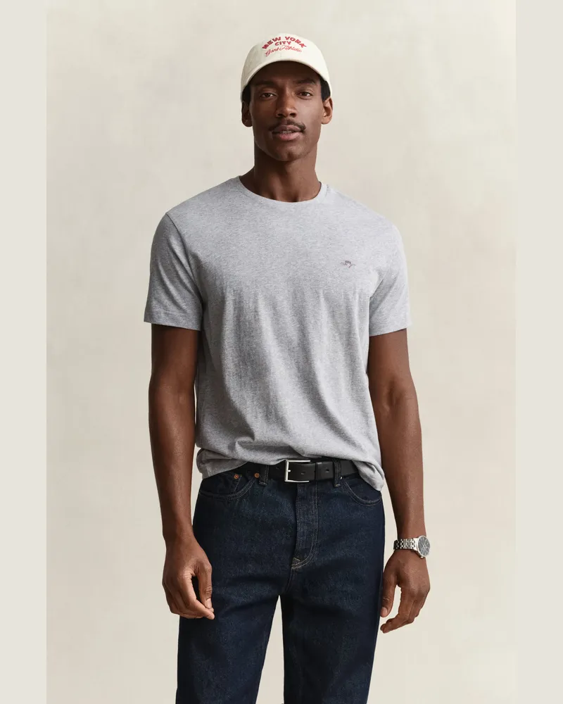 Gant Herren Regular Fit Shield T-Shirt Grau MELANGE Grau