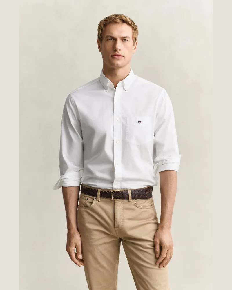 Gant Herren Classic Regular Fit Popeline Hemd Weiß Weiß