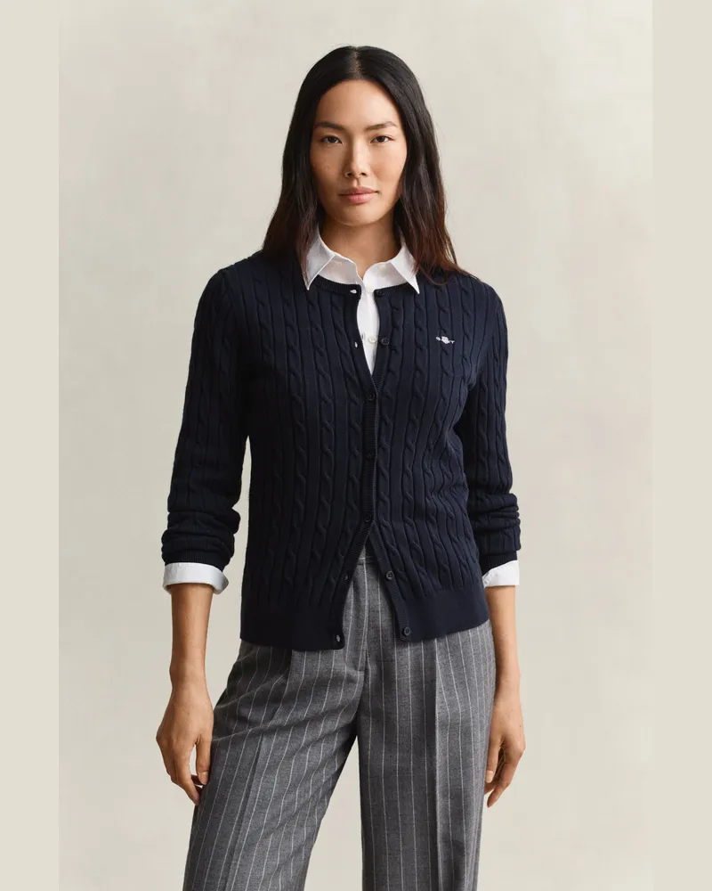 Gant Damen Strickjacke mit Zopfmuster EVENING Blau Evening