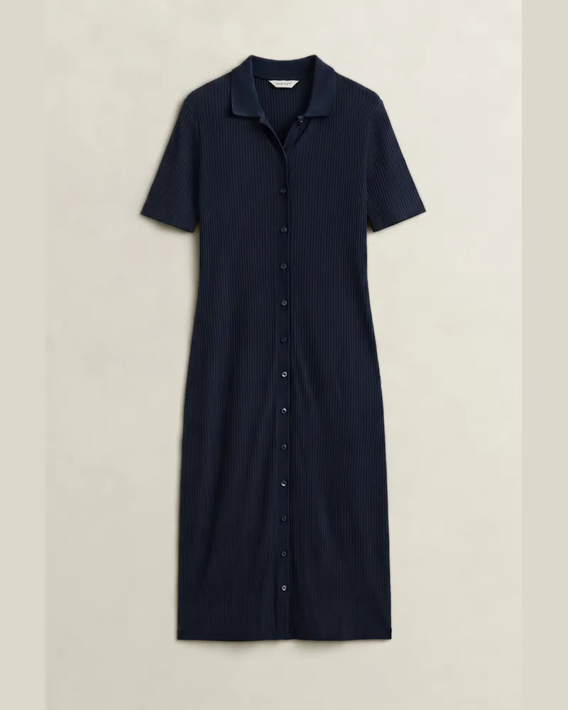 Gant Damen Geripptes Slim Fit Polokleid EVENING Blau Evening
