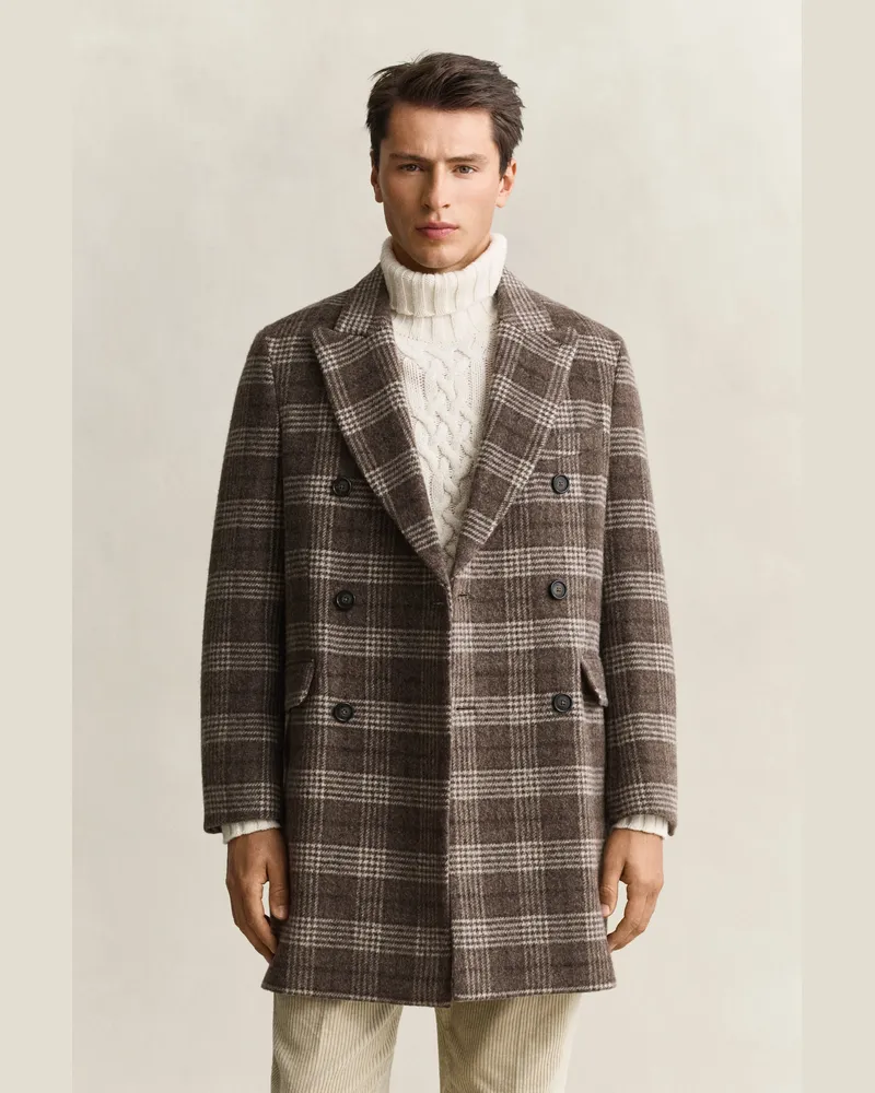 Gant Herren Zweireihiger Wollmantel SHADOW Braun Shadow