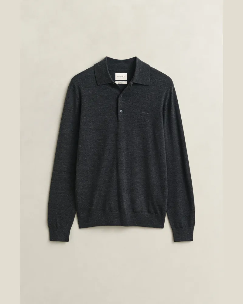 Gant Herren Polopullover aus extrafeiner Merinowolle DARK CHARCOAL MELANGE Dark