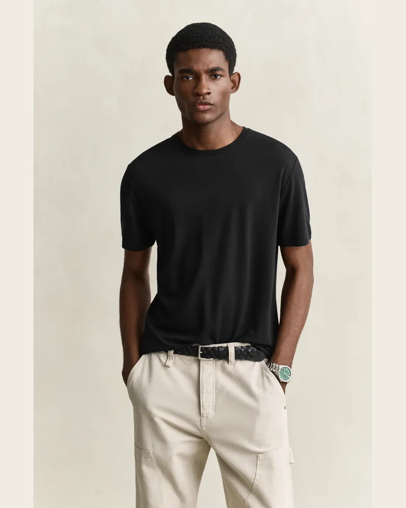 Gant Herren T-Shirt aus Wollgemisch Schwarz Schwarz