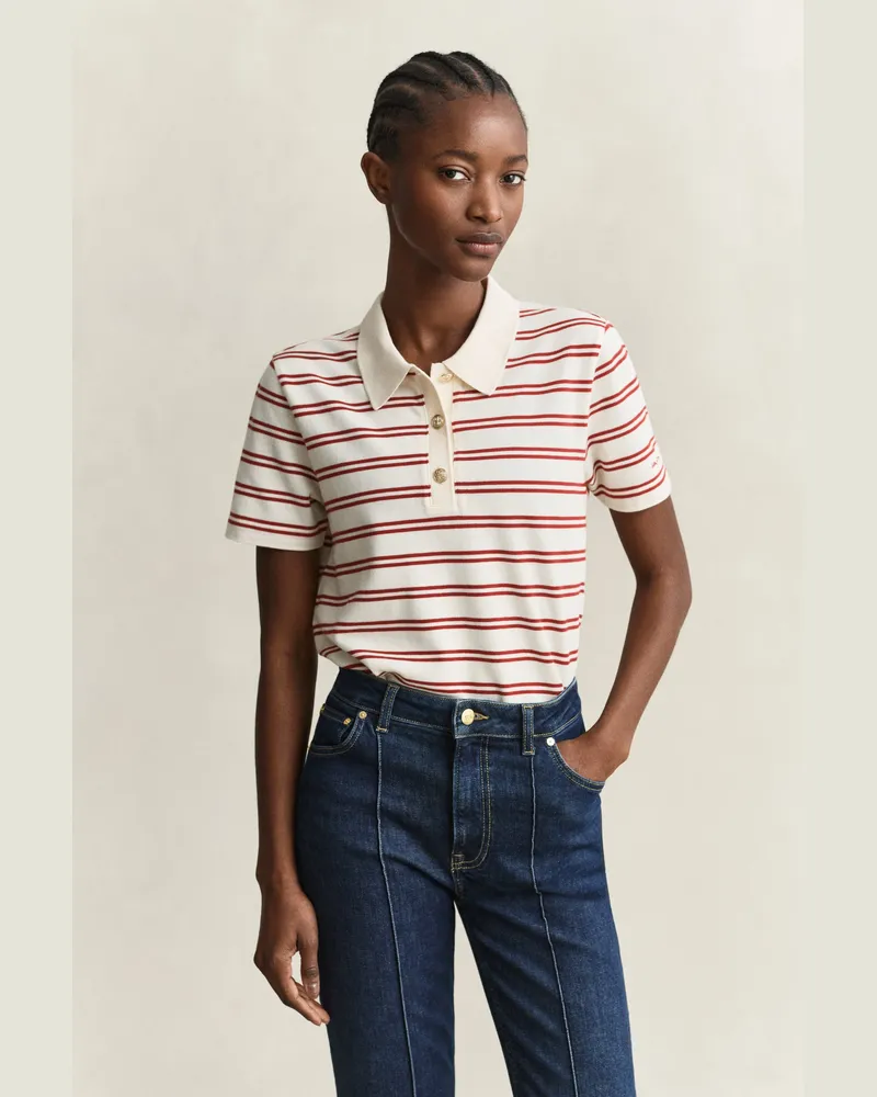 Gant Damen Gestreiftes Piqué-Poloshirt CREAM Cream