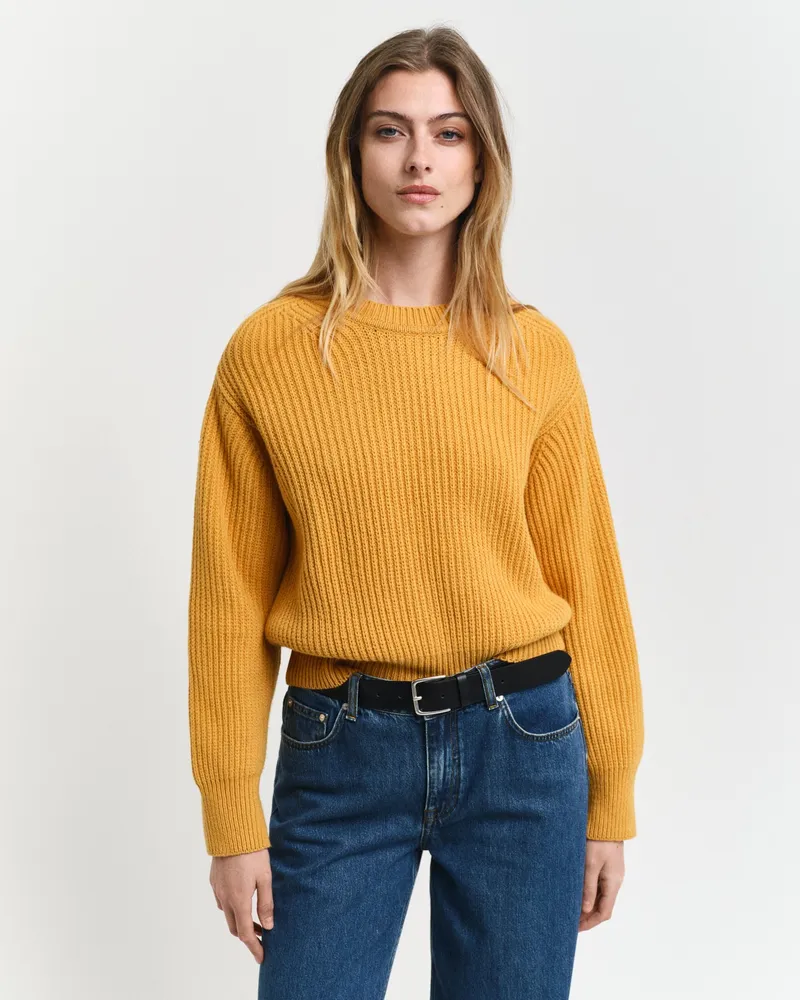 Gant Damen Rippstrick Rundhalspullover 