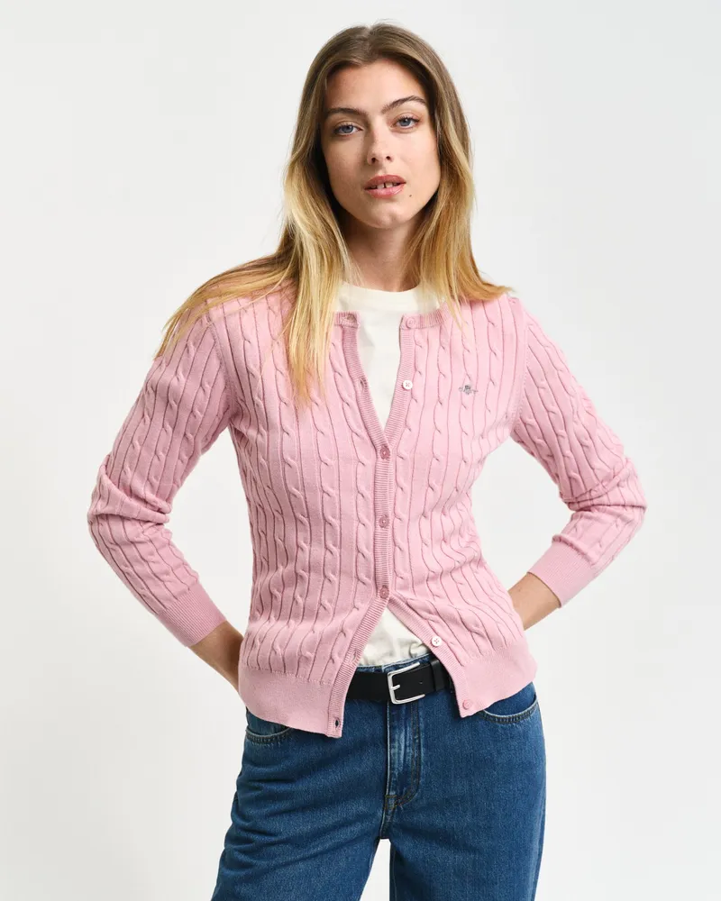 Gant Damen Strickjacke aus Stretch-Baumwolle mit Zopfmuster 