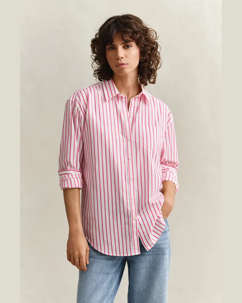 Gant Damen Relaxed Fit Classic Popeline-Bluse mit Streifen BRIGHT FUSCHIA Bright