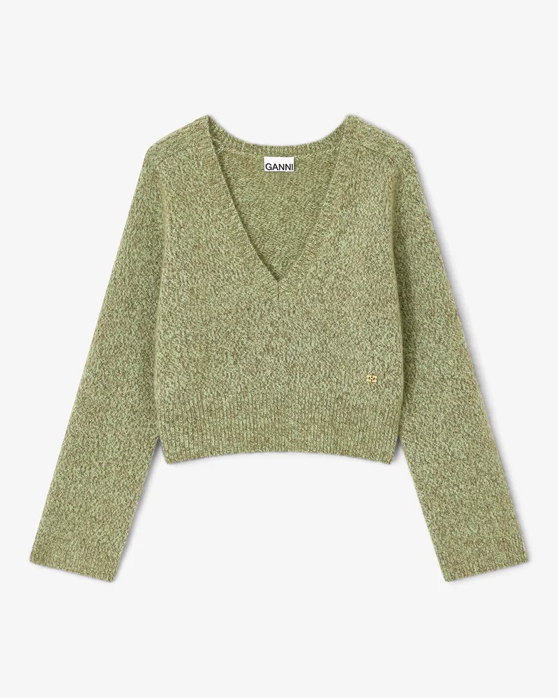Ganni Grüner Pullover mit V-Ausschnitt grün Grün