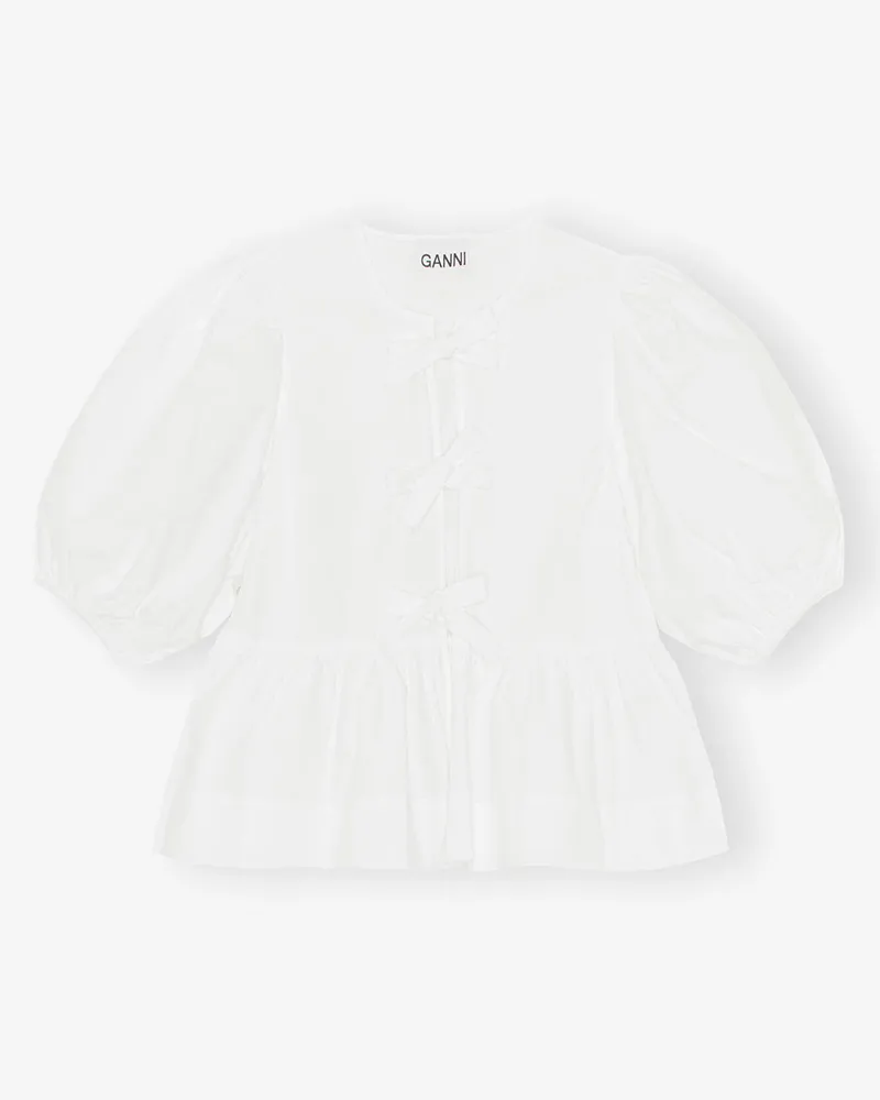Ganni weiß Peplum-Bluse aus Baumwollpopeline mit Bindeband Bio-Baumwolle - Größe Weiß