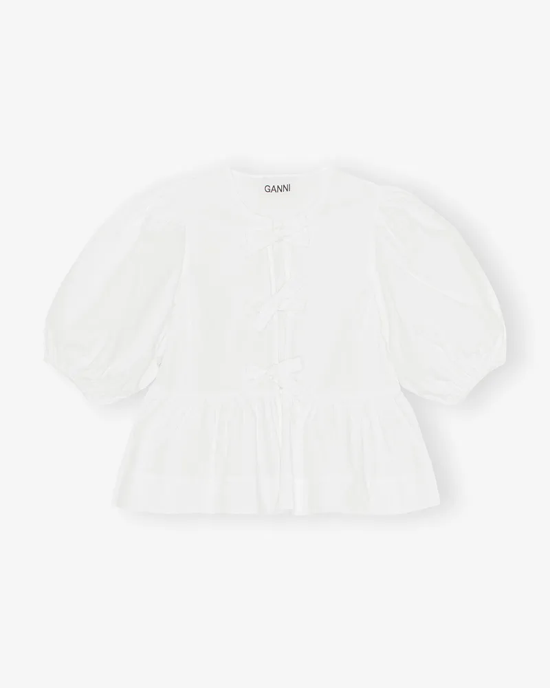 Ganni weiß Peplum-Bluse aus Baumwollpopeline mit Bindeband Bio-Baumwolle - Größe Weiß