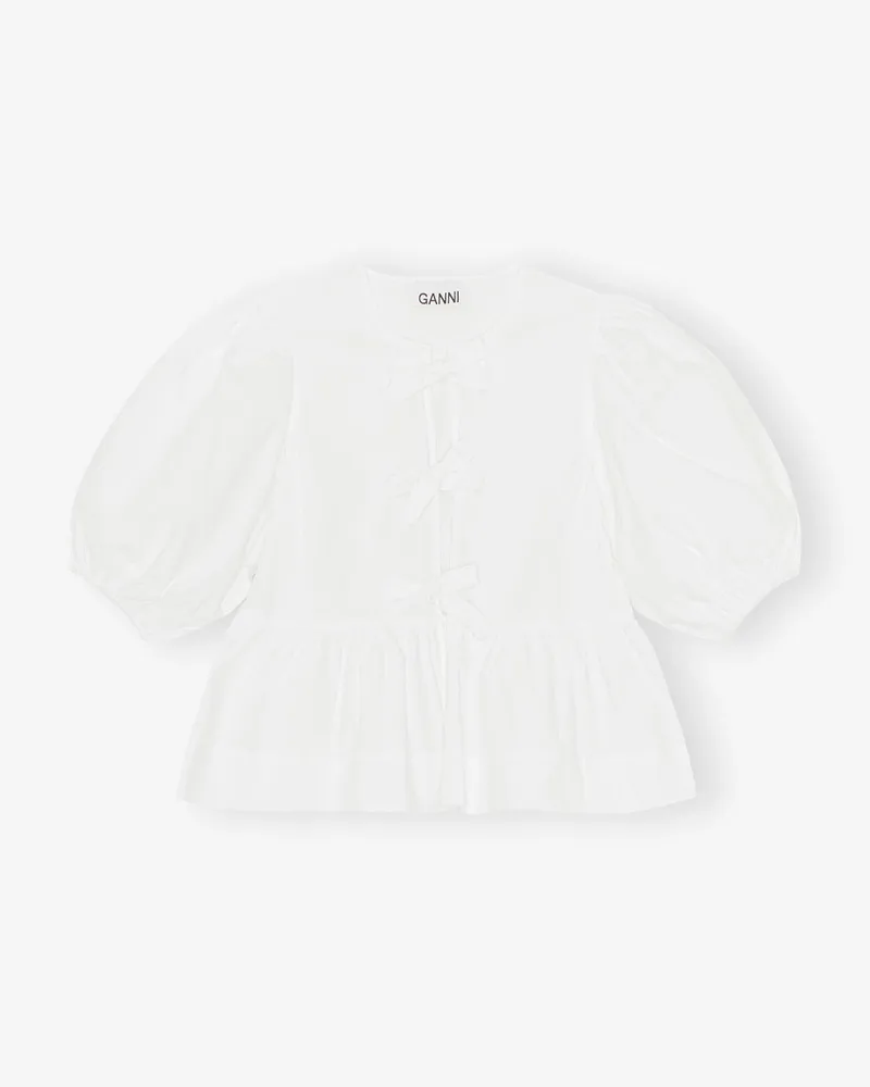 Ganni weiß Peplum-Bluse aus Baumwollpopeline mit Bindeband Bio-Baumwolle - Größe Weiß