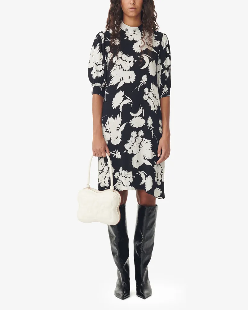 Ganni schwarz Mini-Kleid aus bedrucktem Crêpe LENZING ECOVERO - Größe Schwarz