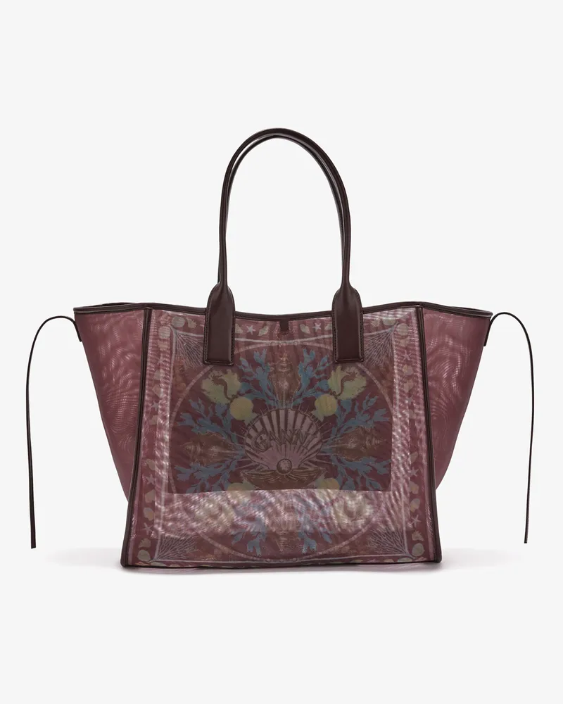 Ganni Tote aus bedrucktem Mesh braun 