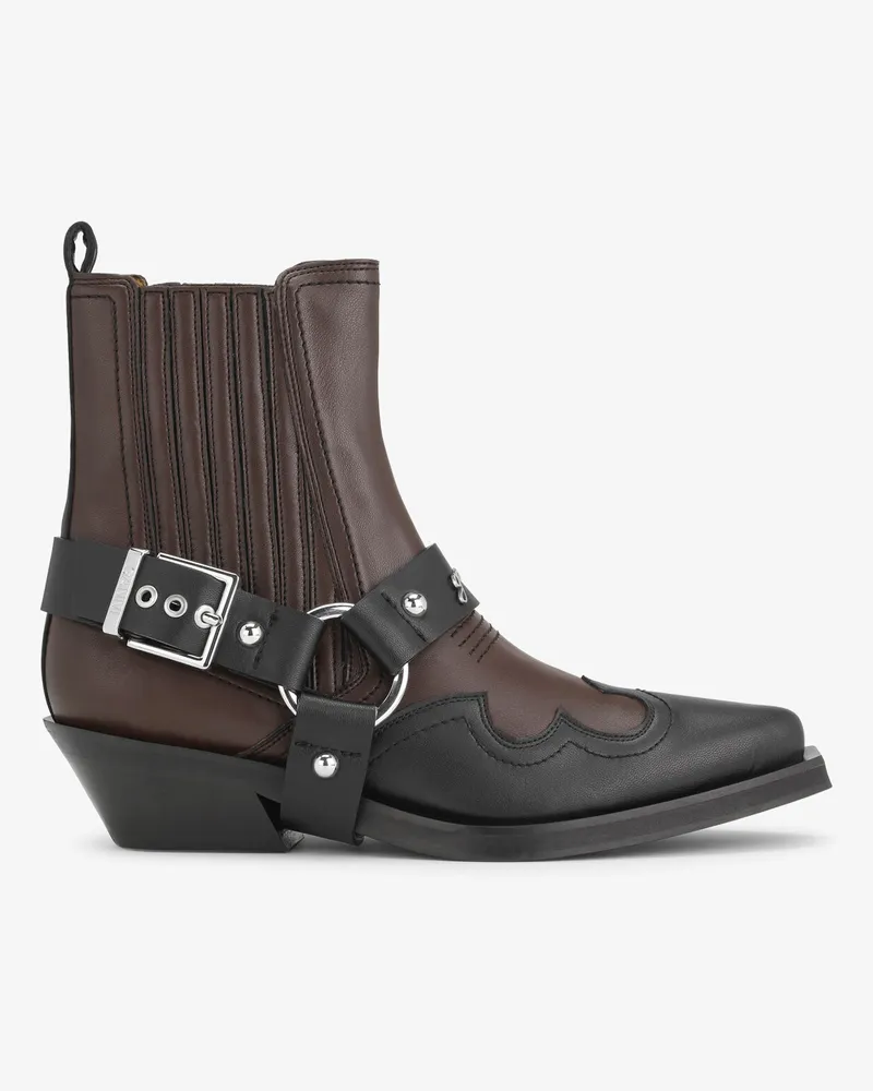 Ganni Braune Western Chelsea Boots mit niedrigem Schaft schwarz/schokobraun Schwarz