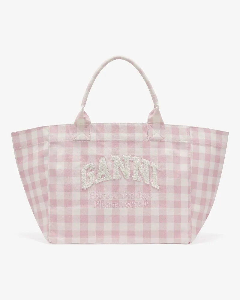 Ganni XXL Tote mit Vichy-Karos Bleached Mauve 
