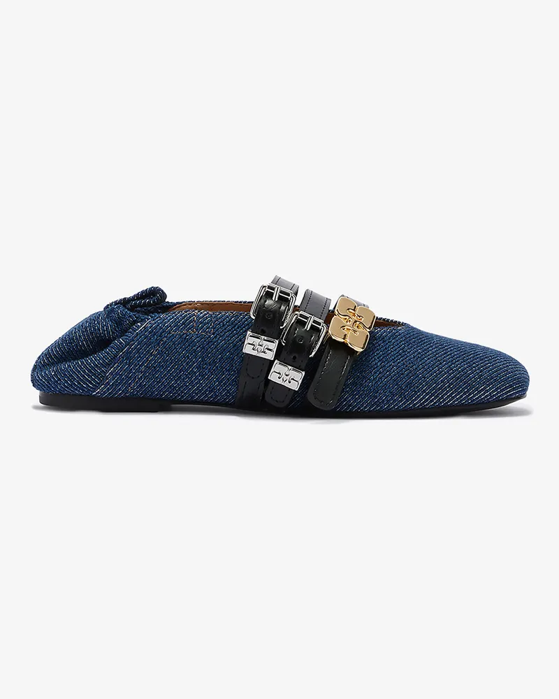 Ganni blau Sue-Triple-Ballerina aus Denim Bio-Baumwolle - Größe Blau