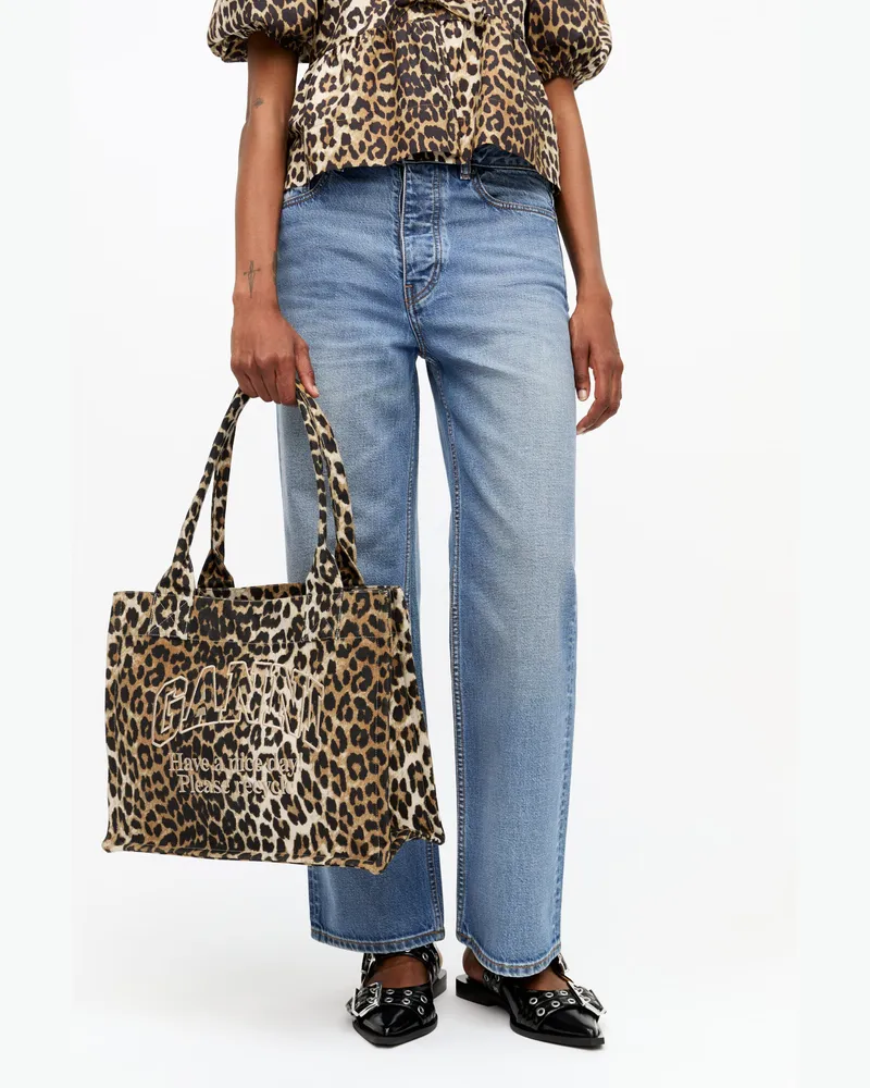 Ganni Leopard Large Canvas Tote Bag gemischt 
