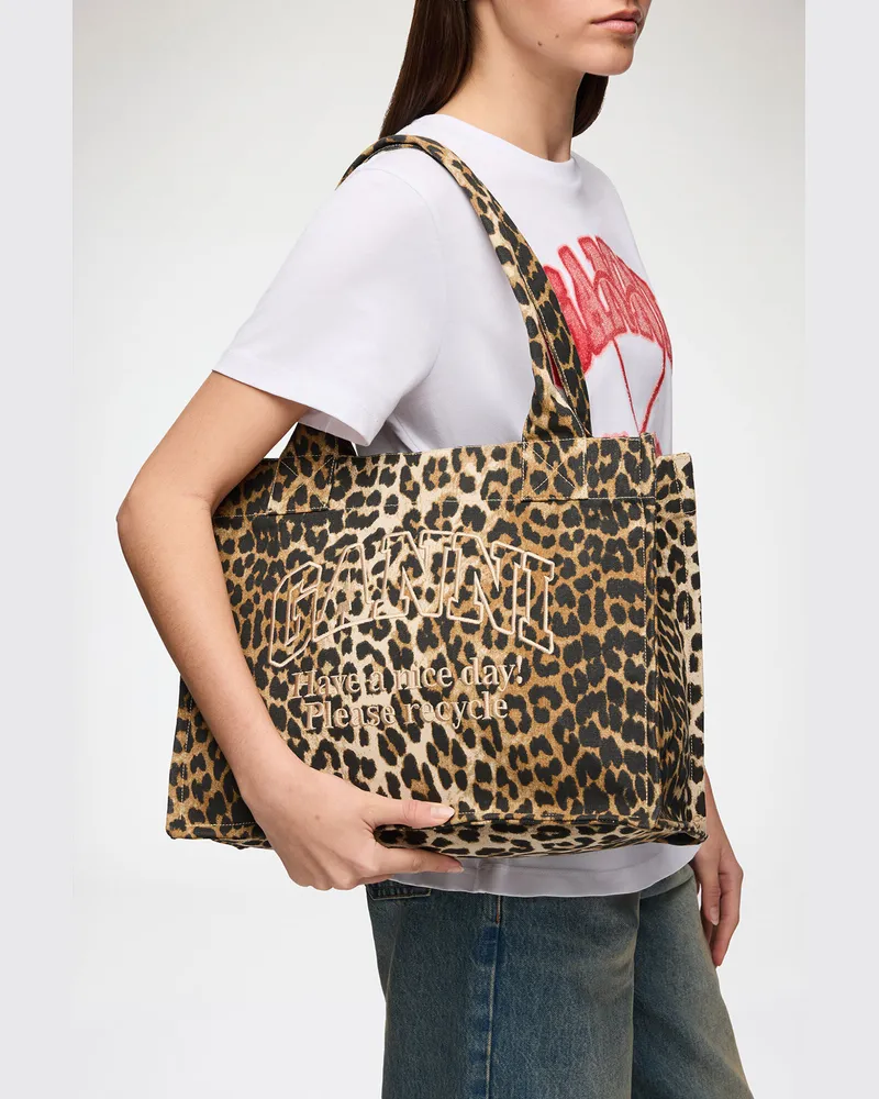 Ganni Große Shopper in Leopard gemischt 