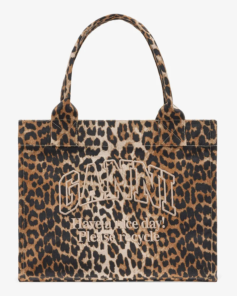 Ganni Leopard Large Canvas Tote Bag gemischt 