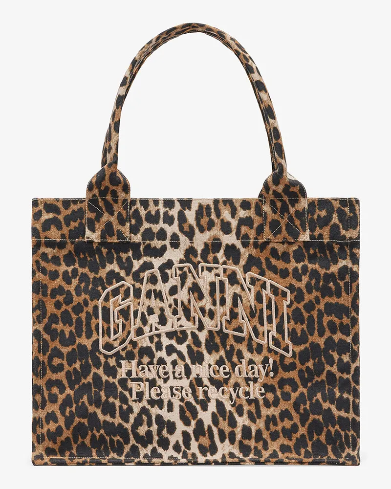 Ganni Große Canvas-Tragetasche mit Leopardenprint gemischt 