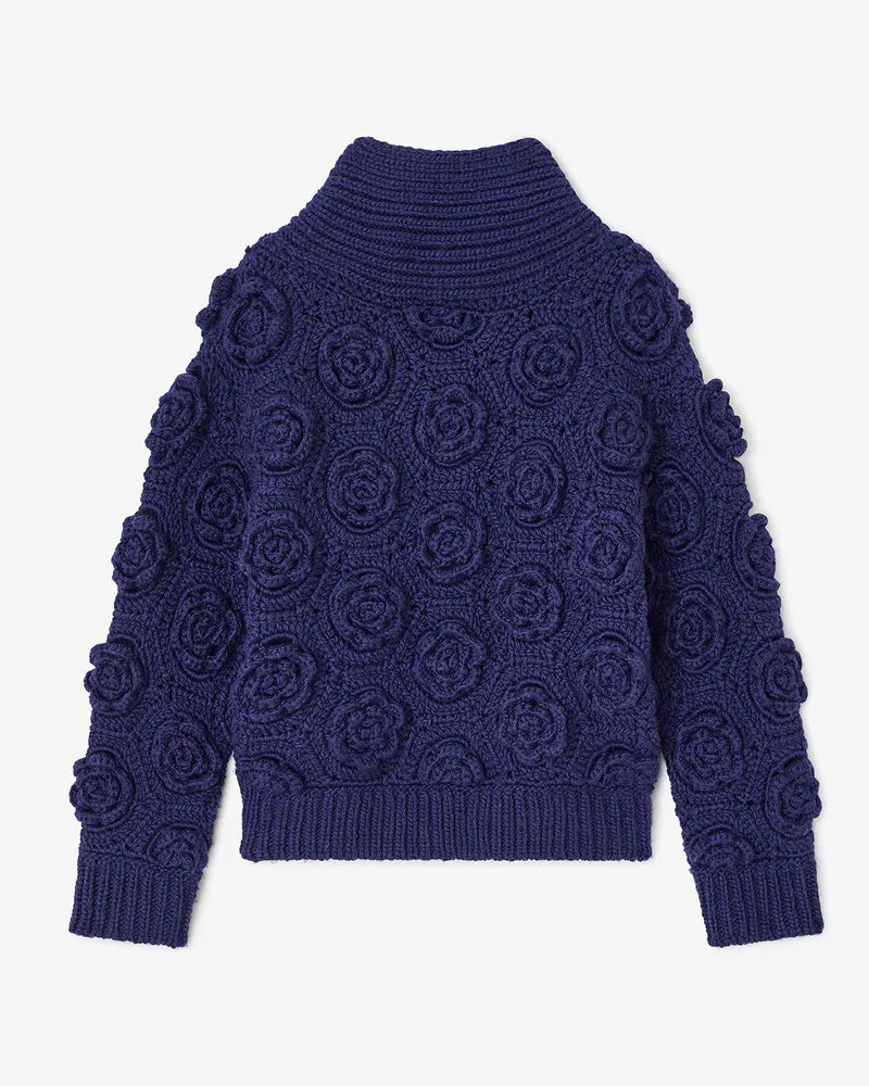 Ganni marineblau Dunkelblauer Häkelpullover mit Blumenmuster Wolle - Größe Marineblau
