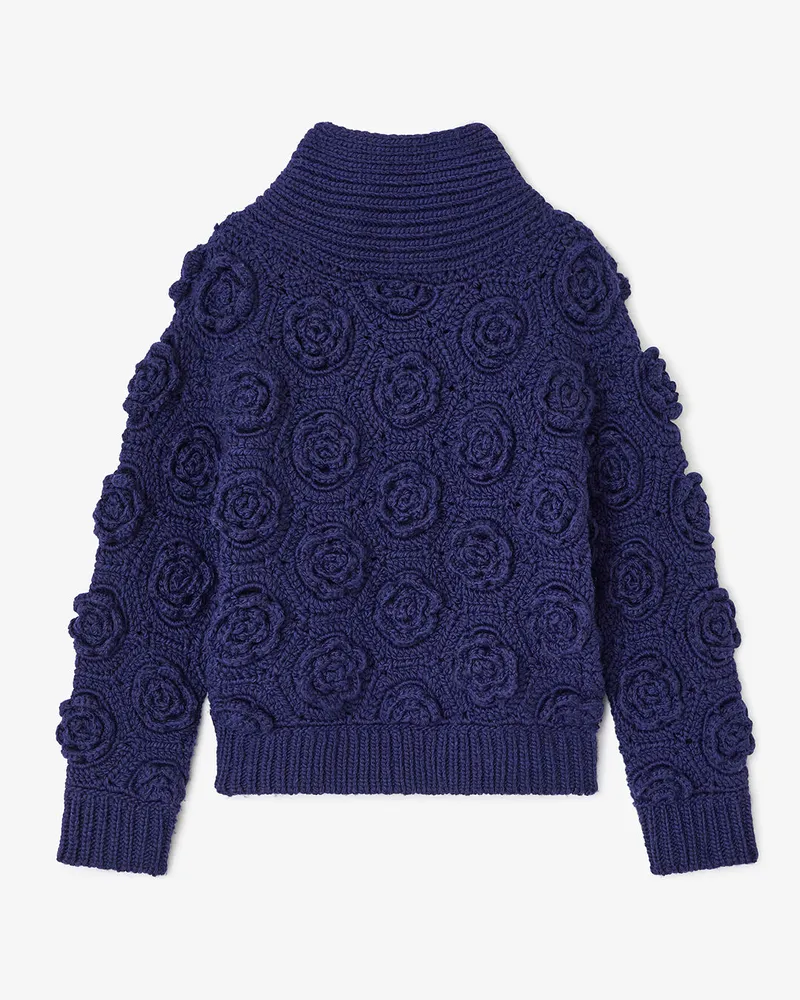 Ganni marineblau Dunkelblauer Häkelpullover mit Blumenmuster Wolle - Größe Marineblau