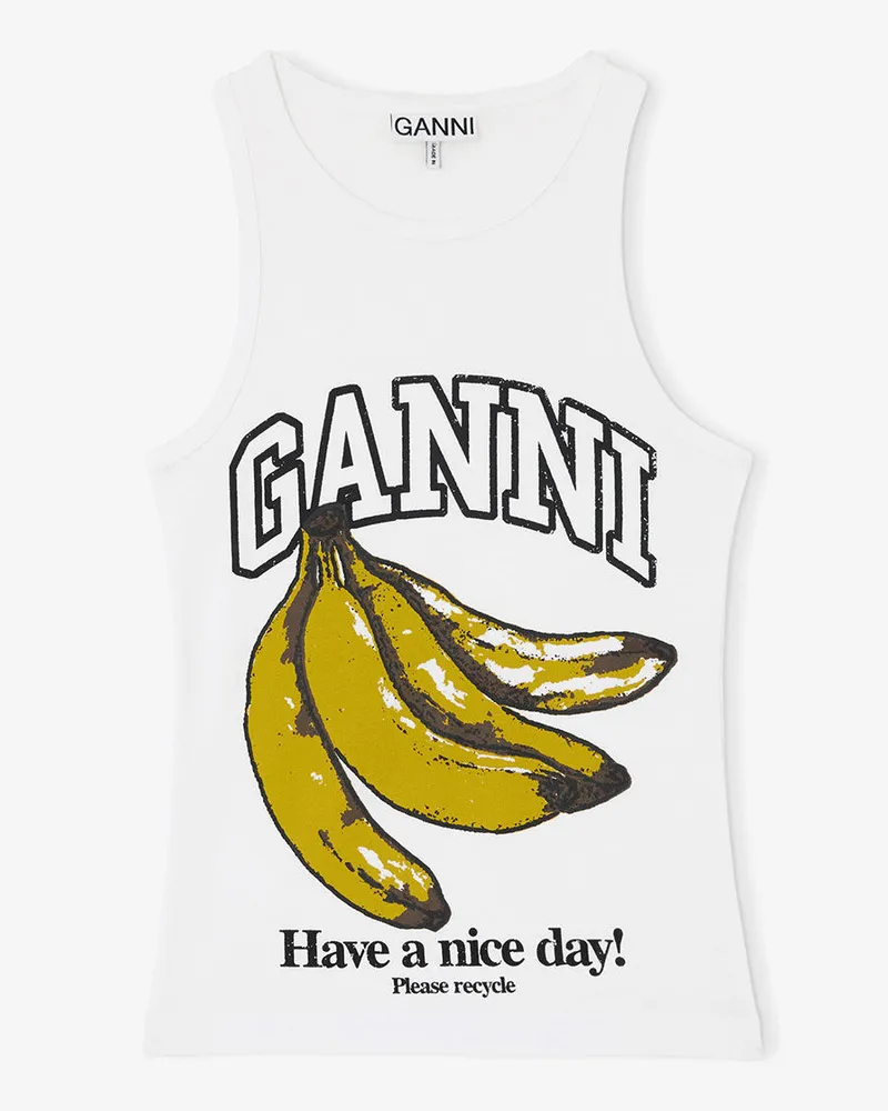 Ganni weiß Tanktop mit Bananenmotiv Bio-Baumwolle - Größe Weiß