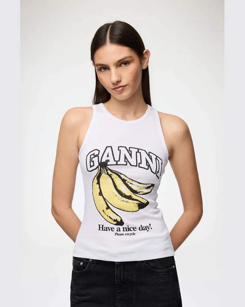 Ganni weiß Tanktop mit Bananenmotiv Bio-Baumwolle - Größe Weiß
