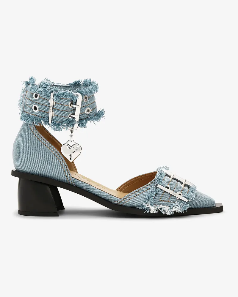 Ganni Faded Denim Feminine Pumps mit Schnalle in Blau Recycelte Baumwolle - Größe Faded